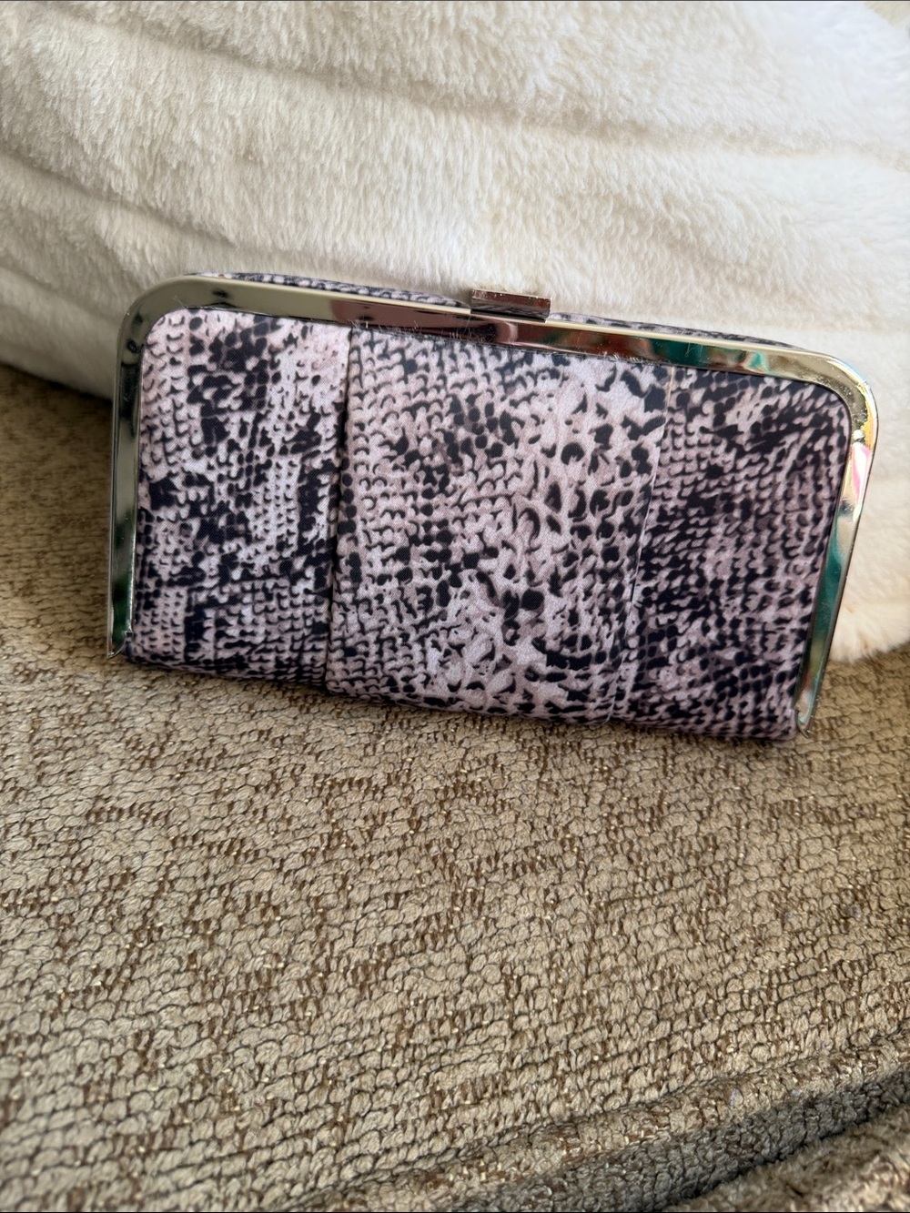 le chateau Pink and Black Snake-Print Frame Wallet